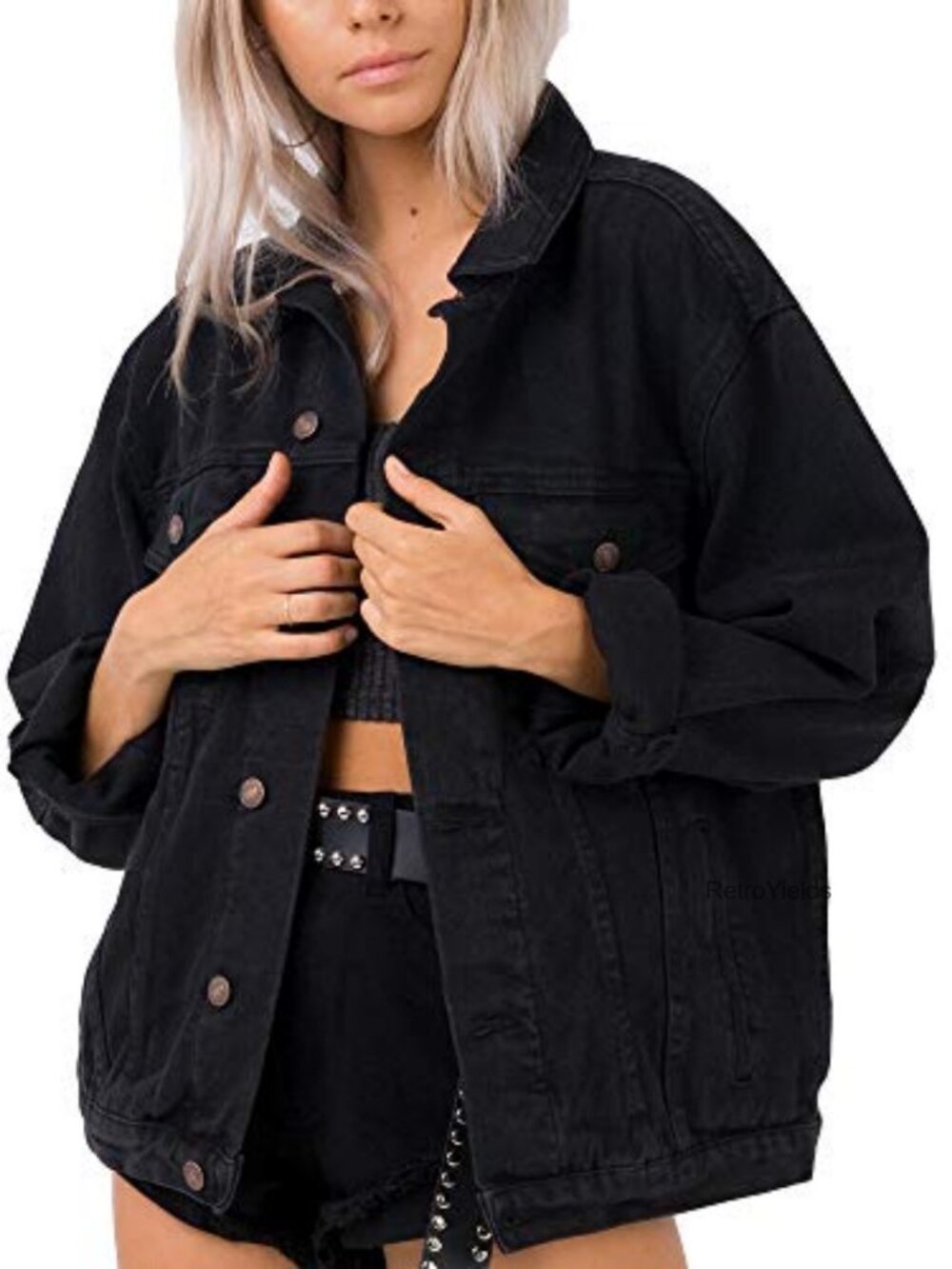 Oversized Vintage Denim Jacket Long Sleeve Boyfriend Coat Washed Blue